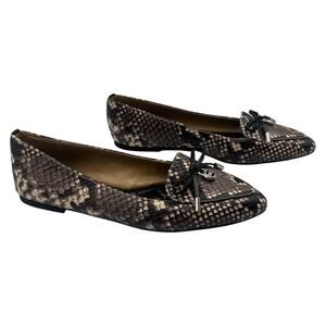 Michael Kors Nancy Leather Snakeskin Pointed Toe Flats Loafers Brown Black Sz 6